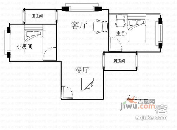 锦福公寓2室2厅1卫102㎡户型图