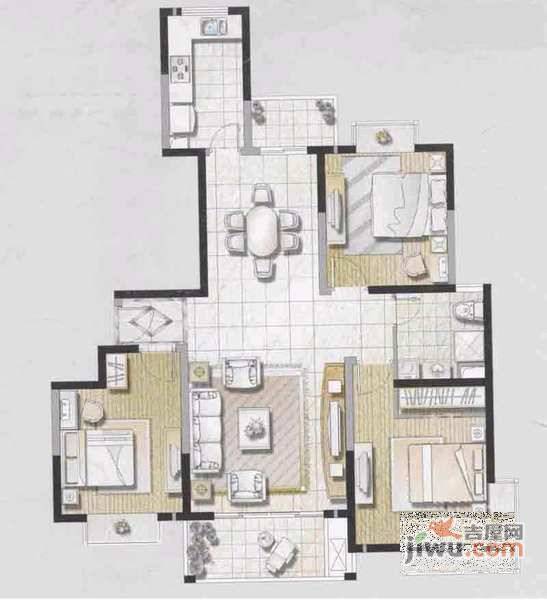 建德国际公寓3室2厅1卫127㎡户型图