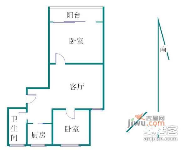 文化名园2室1厅1卫78㎡户型图