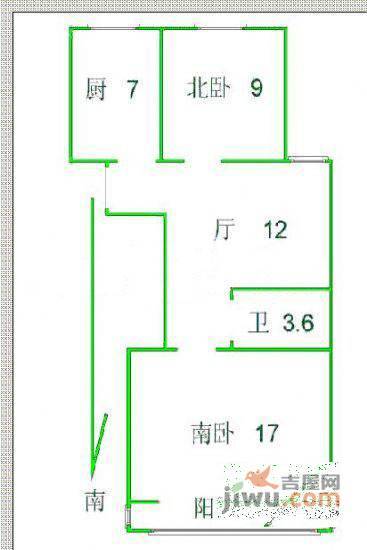 殷行二村2室1厅1卫68㎡户型图