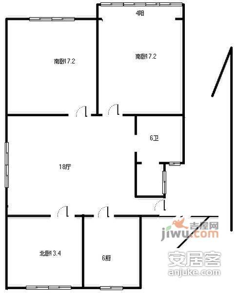 市光二村3室1厅1卫85㎡户型图