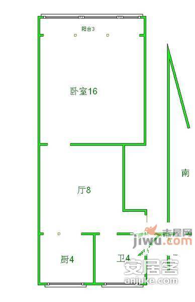 国和一村1室1厅1卫54㎡户型图