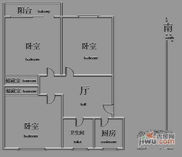 国和一村3室1厅1卫84㎡户型图