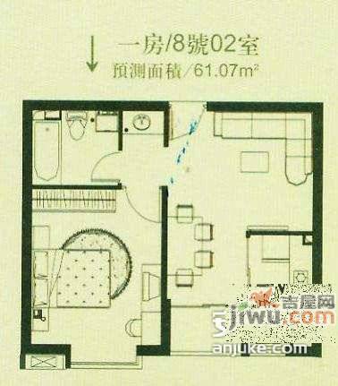 珠江香樟南园1室1厅1卫58㎡户型图
