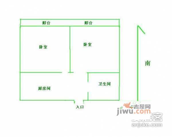 控江东三村2室0厅1卫50㎡户型图