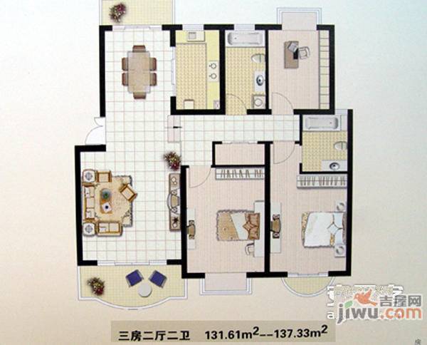 长白三村2室1厅1卫53㎡户型图