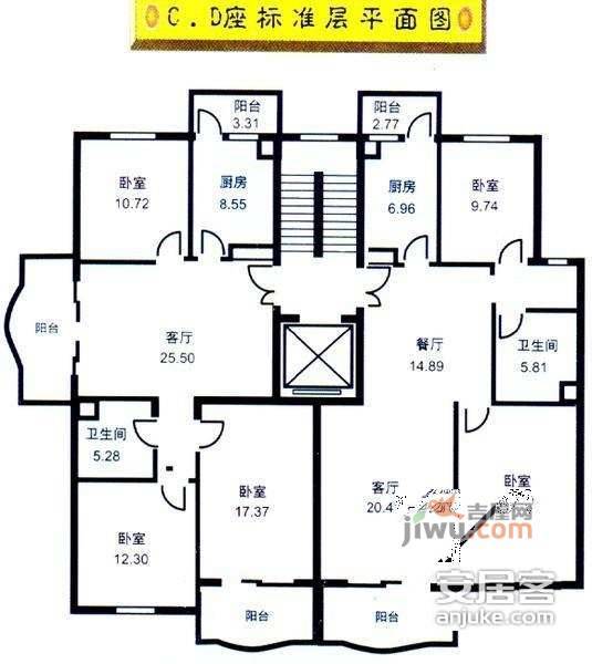 众和新苑3室2厅2卫户型图