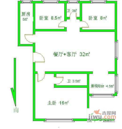 恒阳花苑3室2厅2卫115㎡户型图