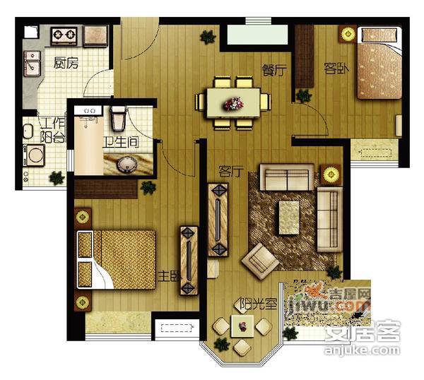 合生高尔夫公寓2室2厅1卫97㎡户型图