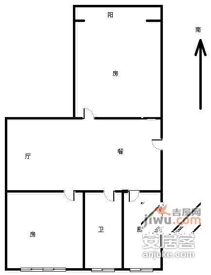 远东一村2室2厅1卫58㎡户型图