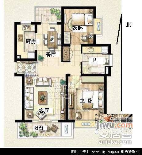 兴平昌苑2室2厅1卫108㎡户型图