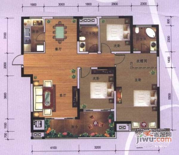 皇朝新城3室2厅1卫135㎡户型图