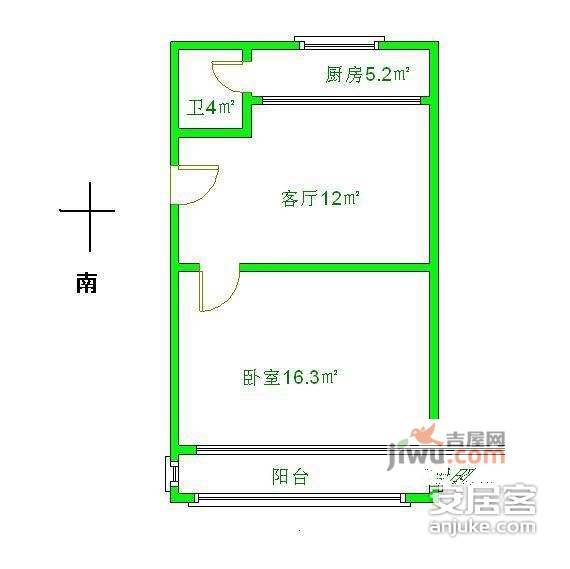 秦家弄小区1室1厅1卫33㎡户型图