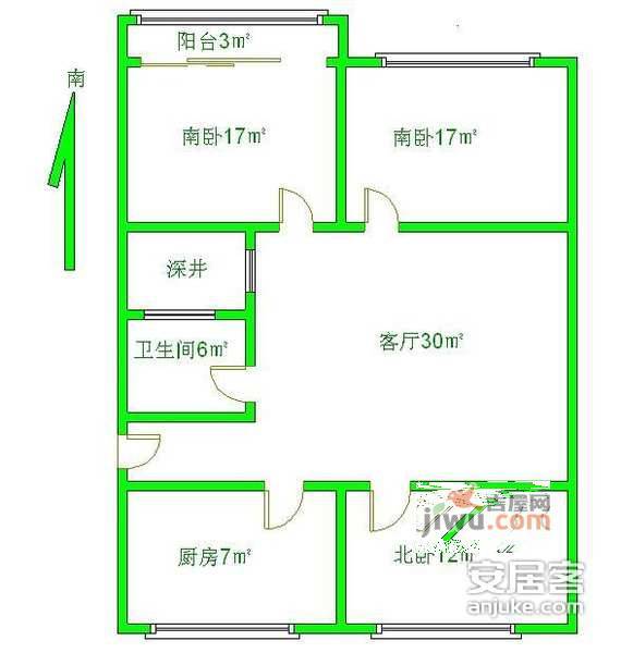 鑫隆公寓3室2厅1卫117㎡户型图