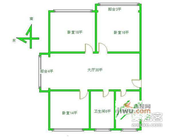 鑫隆公寓3室2厅1卫117㎡户型图