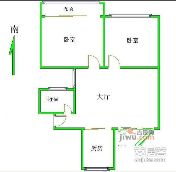 鑫隆公寓2室2厅1卫87㎡户型图