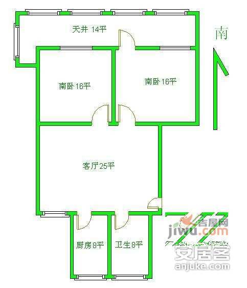 万登花苑2室2厅1卫83㎡户型图