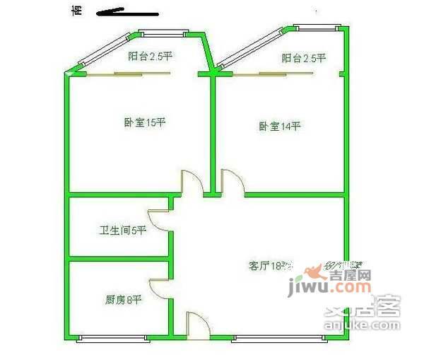 百兴花园2室1厅1卫90㎡户型图