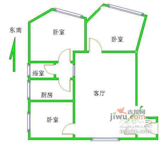 百兴花园3室1厅1卫114㎡户型图