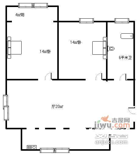 双喜家园2室2厅1卫102㎡户型图