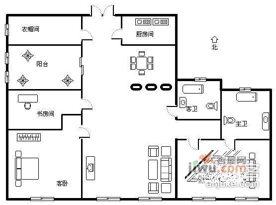 华侨公寓3室2厅2卫115㎡户型图