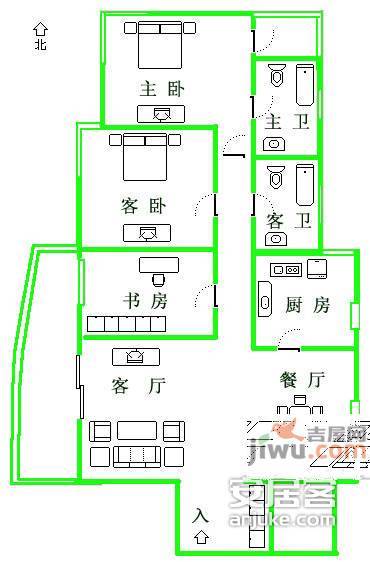 鸿艺豪苑3室2厅2卫136㎡户型图