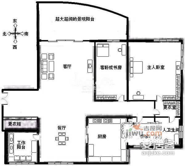 鸿艺豪苑2室2厅2卫160㎡户型图