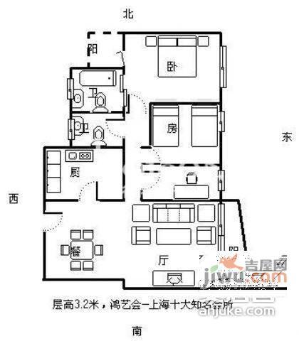 鸿艺豪苑3室2厅2卫136㎡户型图