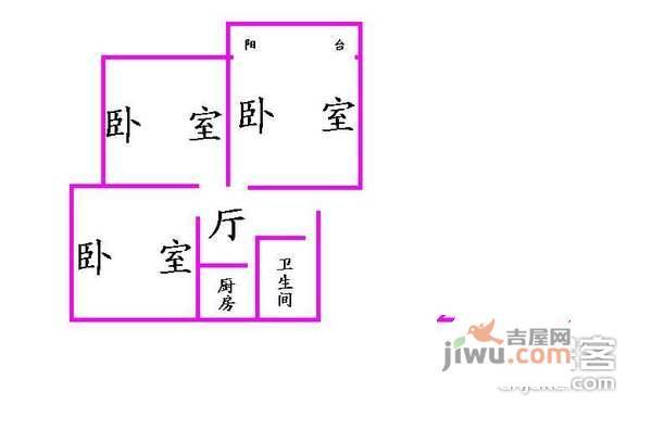 化工一四村3室1厅1卫85㎡户型图