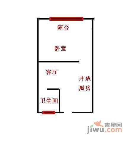 花苑村梅花园1室1厅1卫41㎡户型图