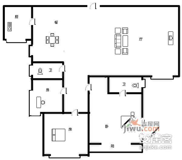 花苑村梅花园3室2厅2卫137㎡户型图