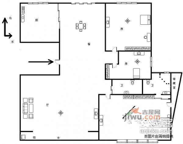 海上名邸2室2厅2卫109㎡户型图