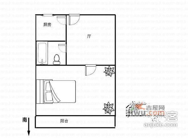 华利公寓1室1厅1卫69㎡户型图