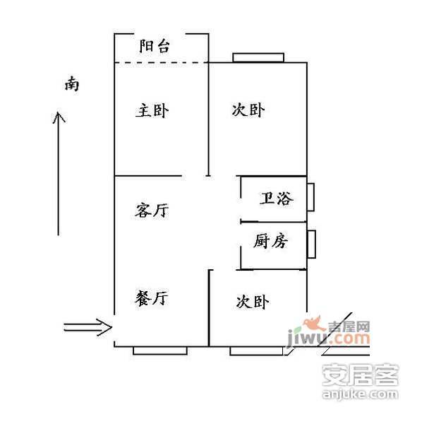 华利公寓3室1厅1卫户型图