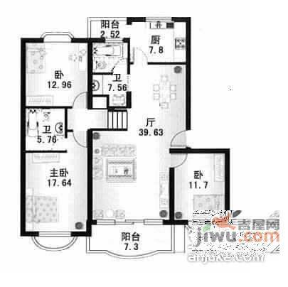 阳光乐园3室2厅2卫130㎡户型图