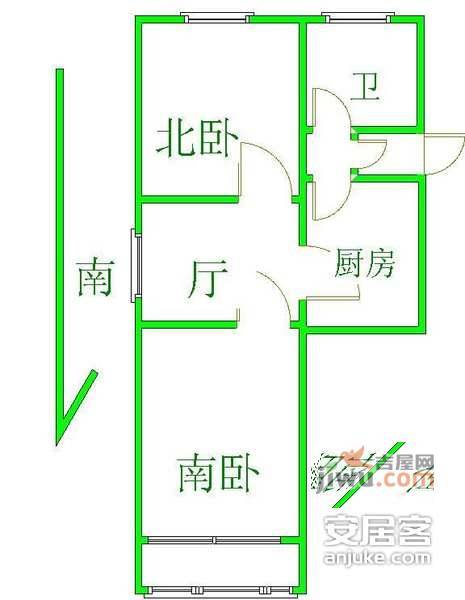 宛南三村2室1厅1卫66㎡户型图