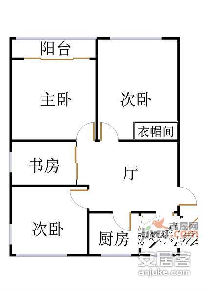 俞三小区3室1厅1卫104㎡户型图