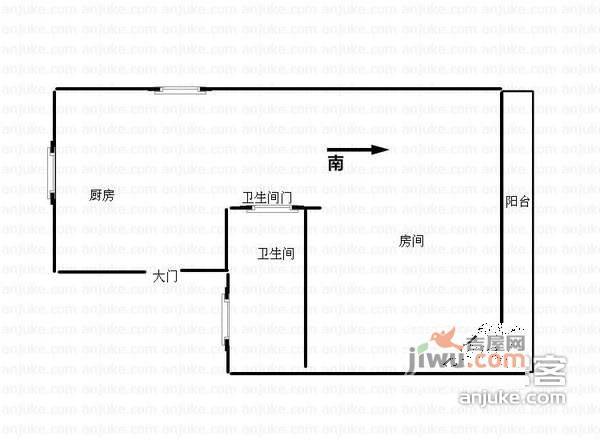 滨江小区1室1厅1卫61㎡户型图