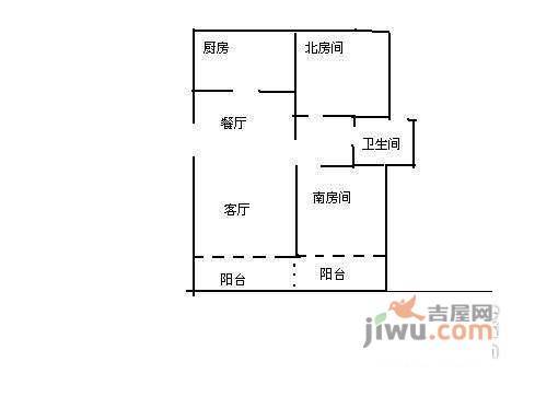 生活花苑2室2厅1卫80㎡户型图