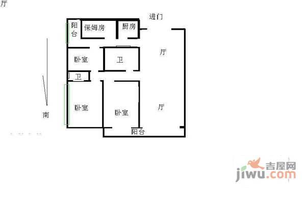 恒益公寓3室2厅2卫166㎡户型图