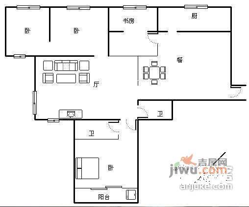 金色港湾公寓3室2厅2卫165㎡户型图