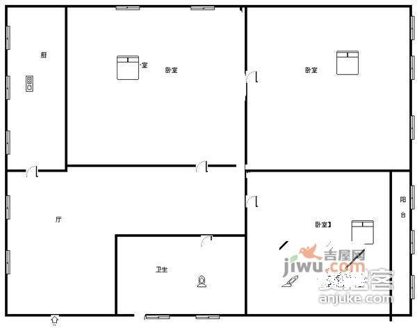 中科小区3室1厅1卫76㎡户型图