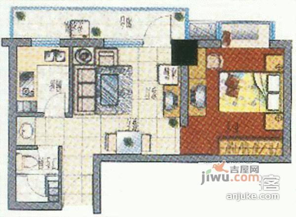 嘉创华师国际公寓1室2厅1卫60㎡户型图