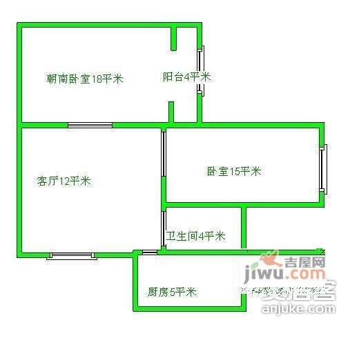 乐山公寓2室1厅1卫58㎡户型图