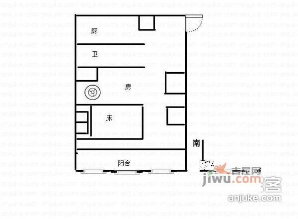 裕德小区1室0厅1卫37㎡户型图