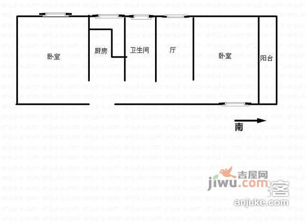 裕德小区2室1厅1卫66㎡户型图