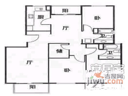 太原邸2室2厅2卫100㎡户型图