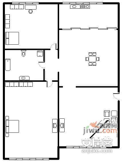 吴兴大楼小区2室2厅1卫98㎡户型图