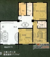 高欣公寓3室2厅2卫户型图