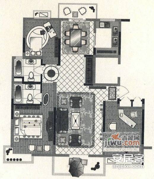 森活乐莫苑3室2厅2卫129㎡户型图